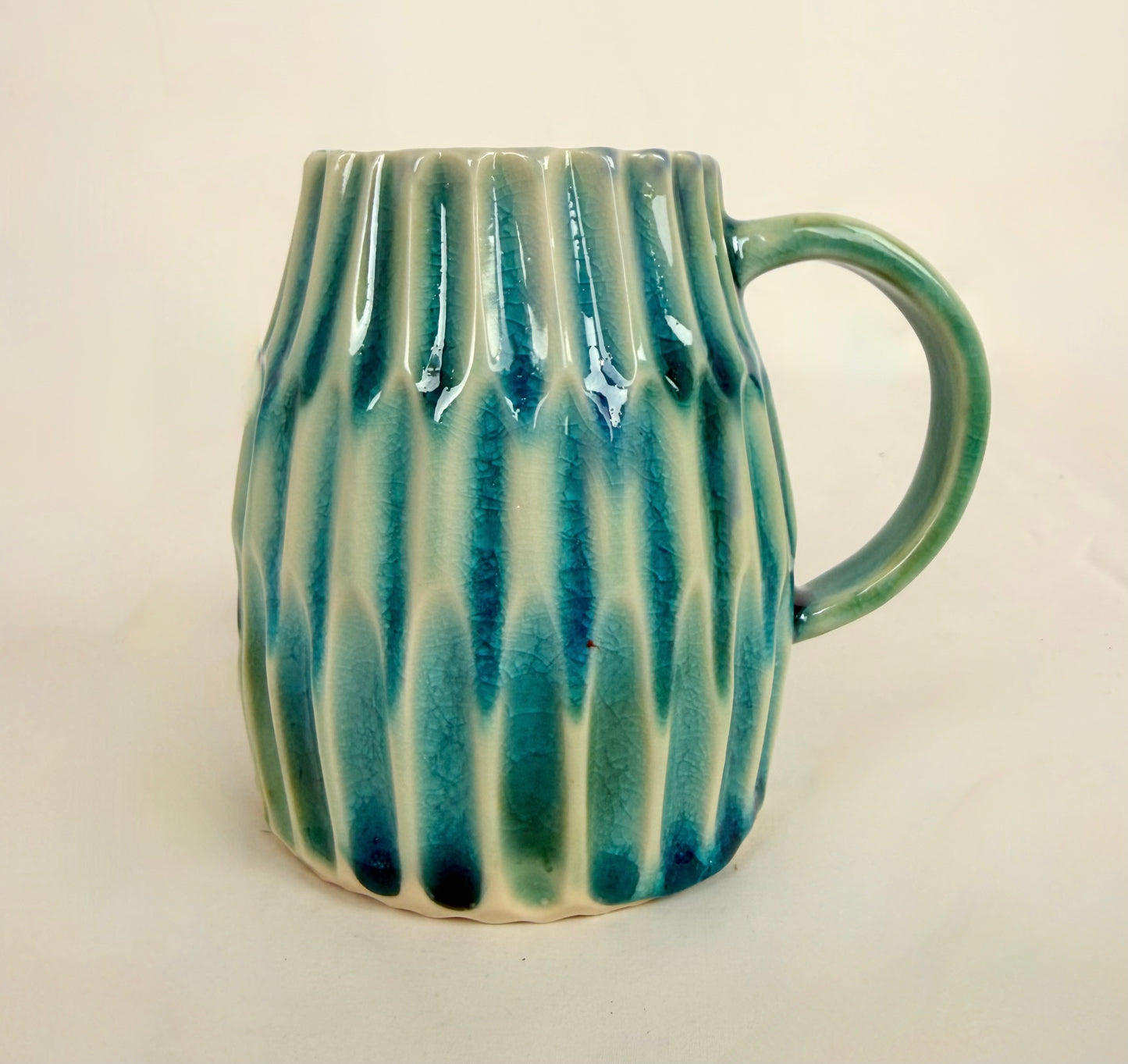 Mug With Teal Crackle Glaze
