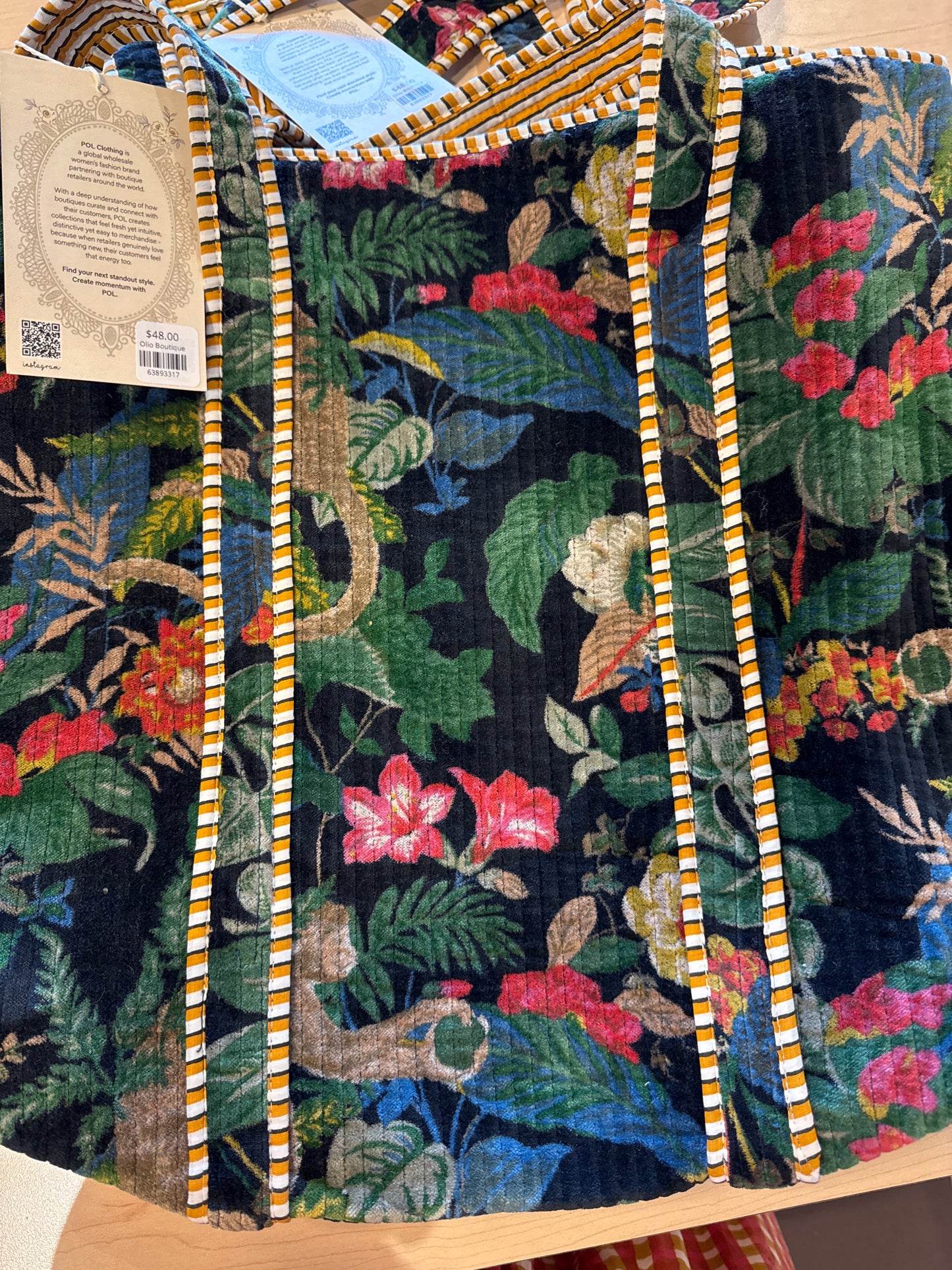 POL Black Velvet Floral Tote