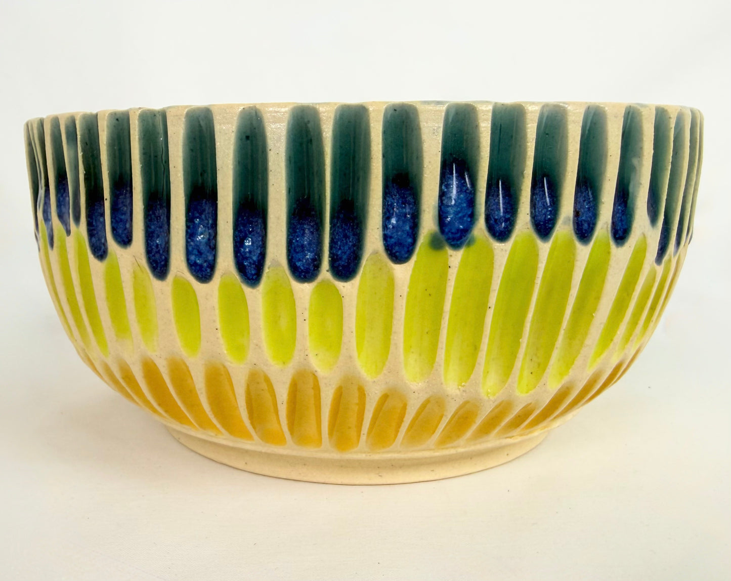 Bowl Carved Yellow Interior Tri-Colored
