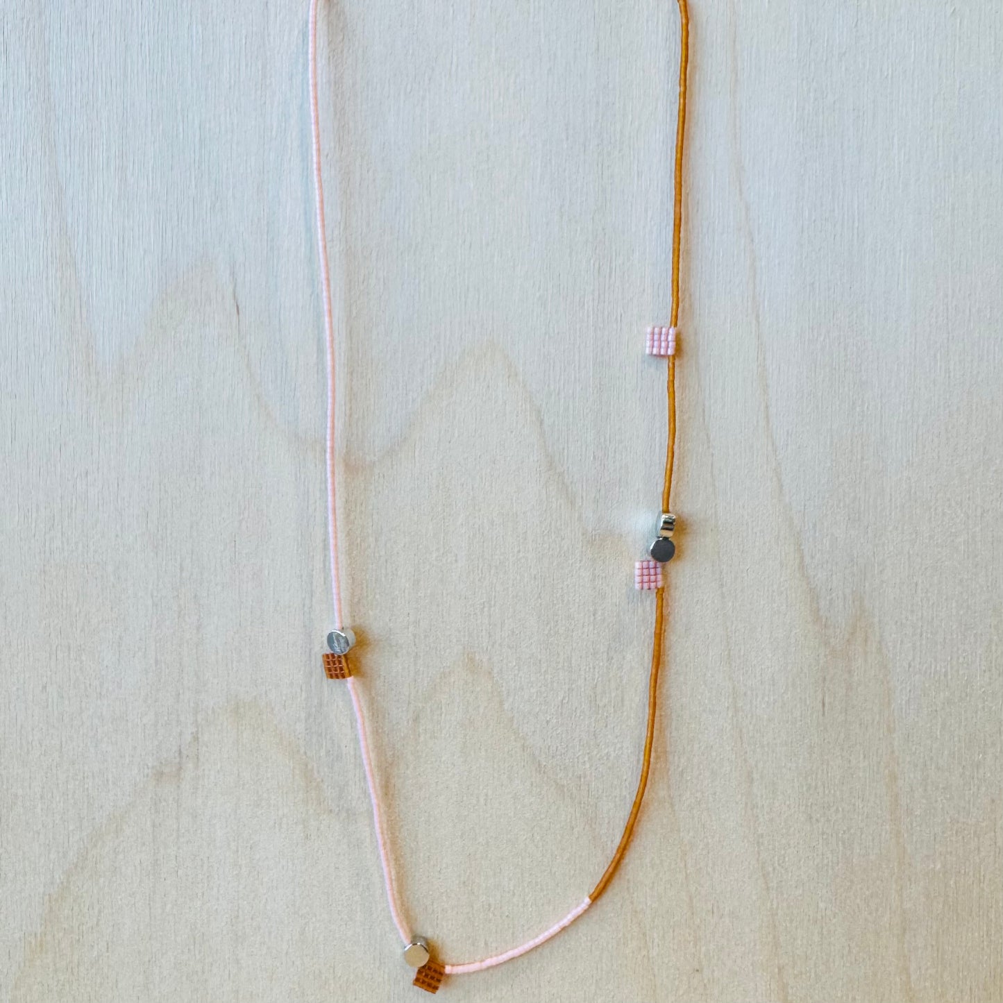 Carmel, Peach and Silver Beaded Necklace
