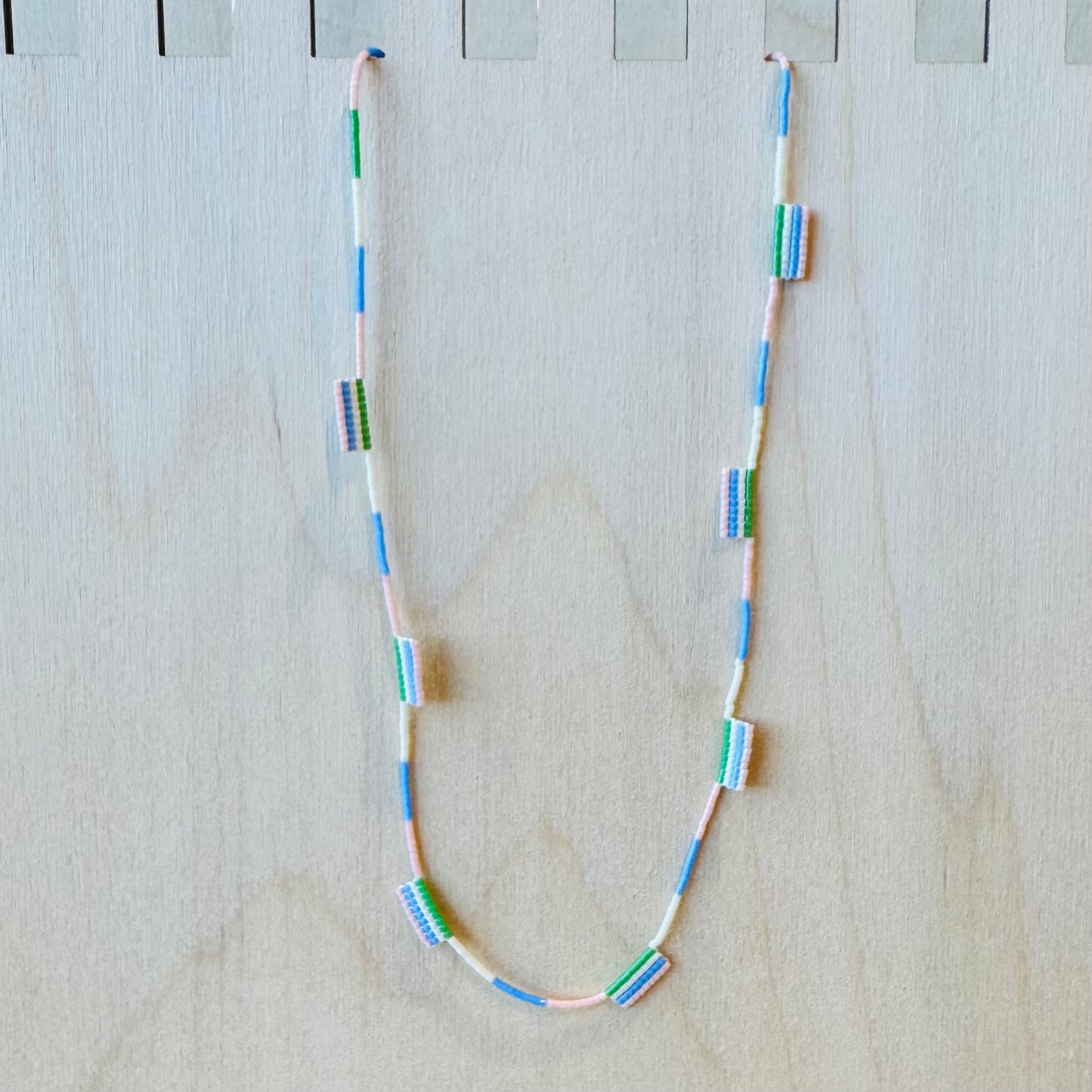 Periwinkle, Kelly Green, Peach Beaded Necklace