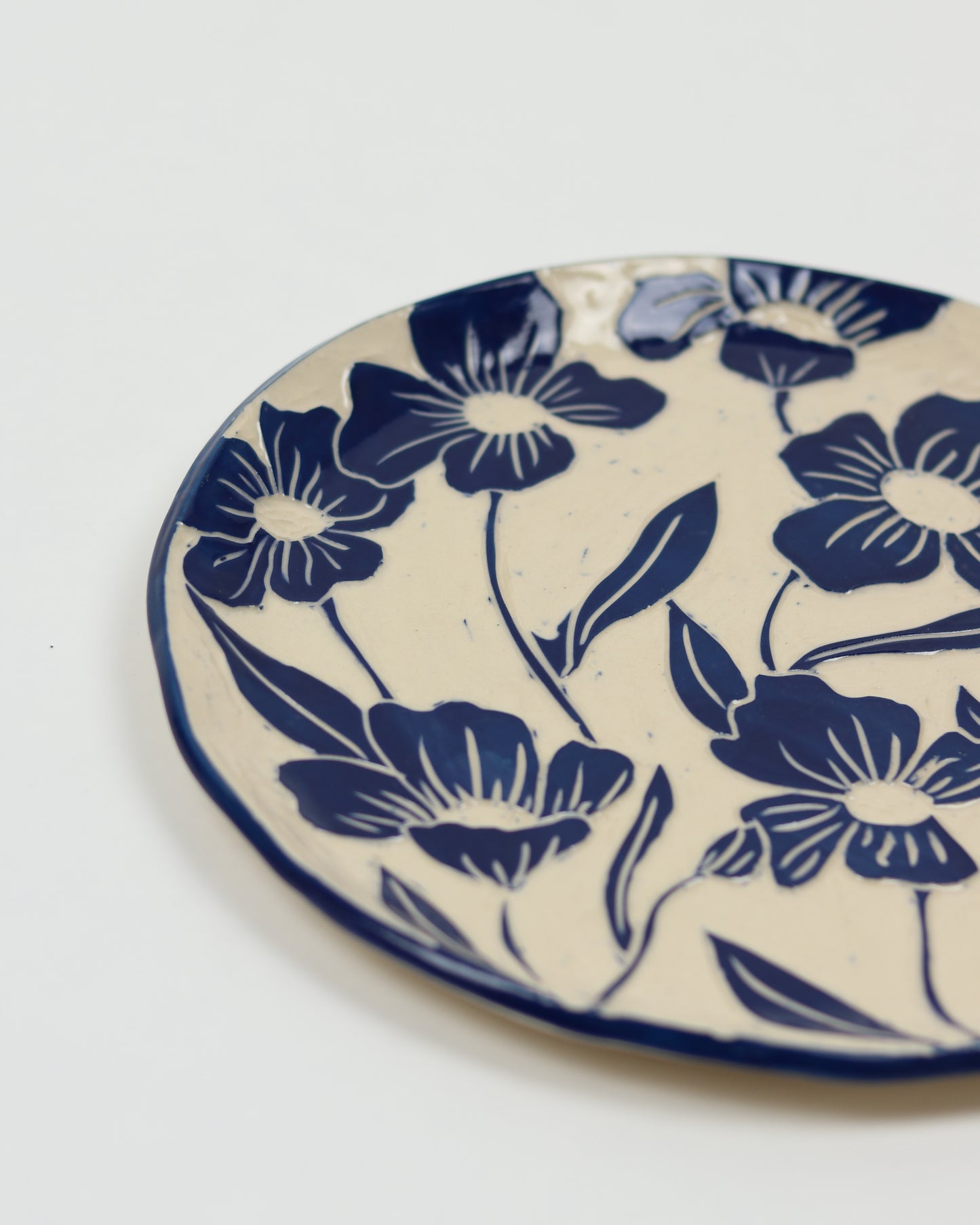 Blue Flower Carved Plate