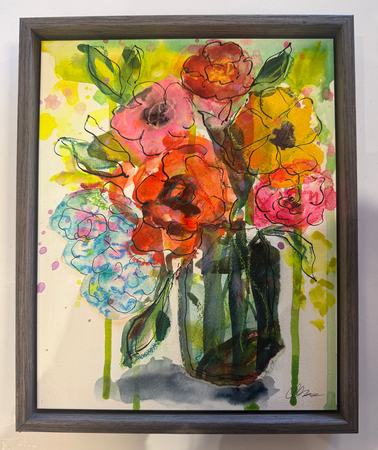 Drippy Blue Vase with Flowers