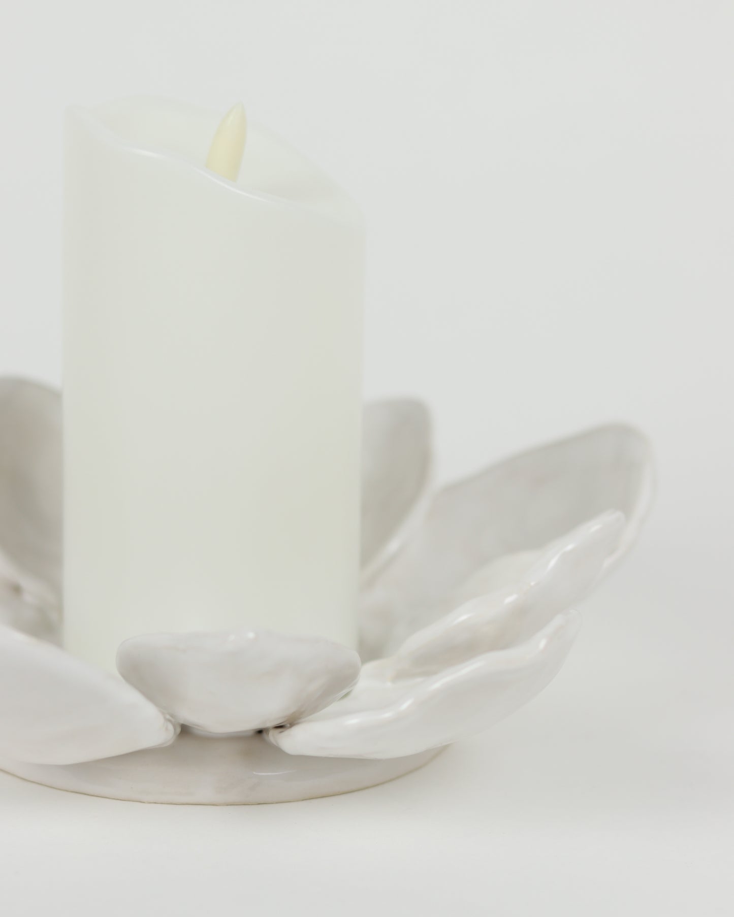 Magnolia Flower Candle Holder with Battery Operated Candle - Small