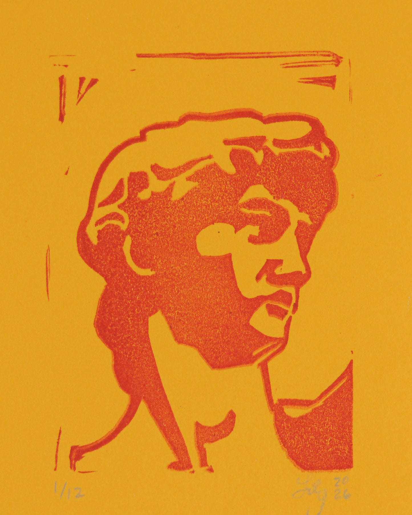 David Original Linocut Red