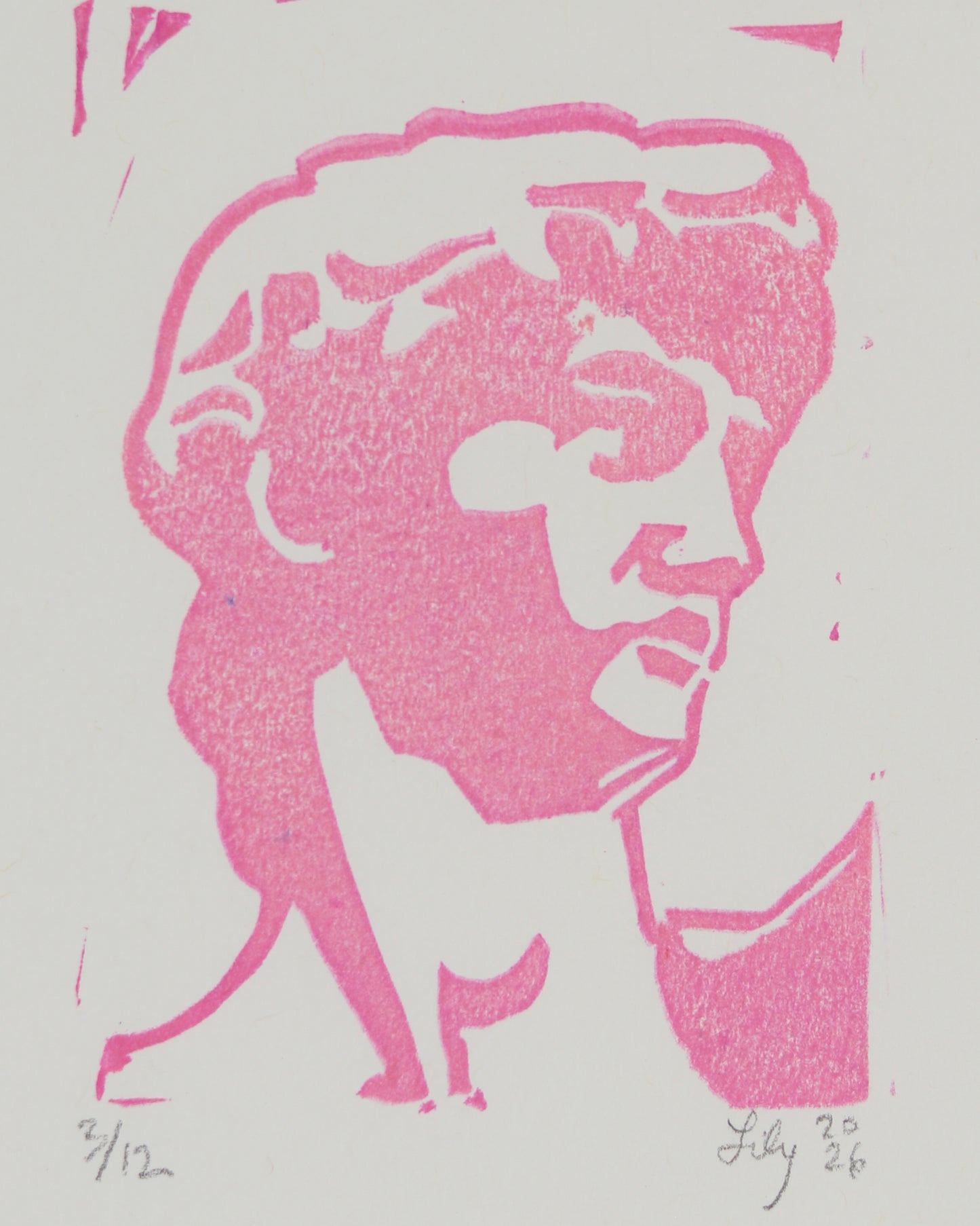 David Original Linocut Pink