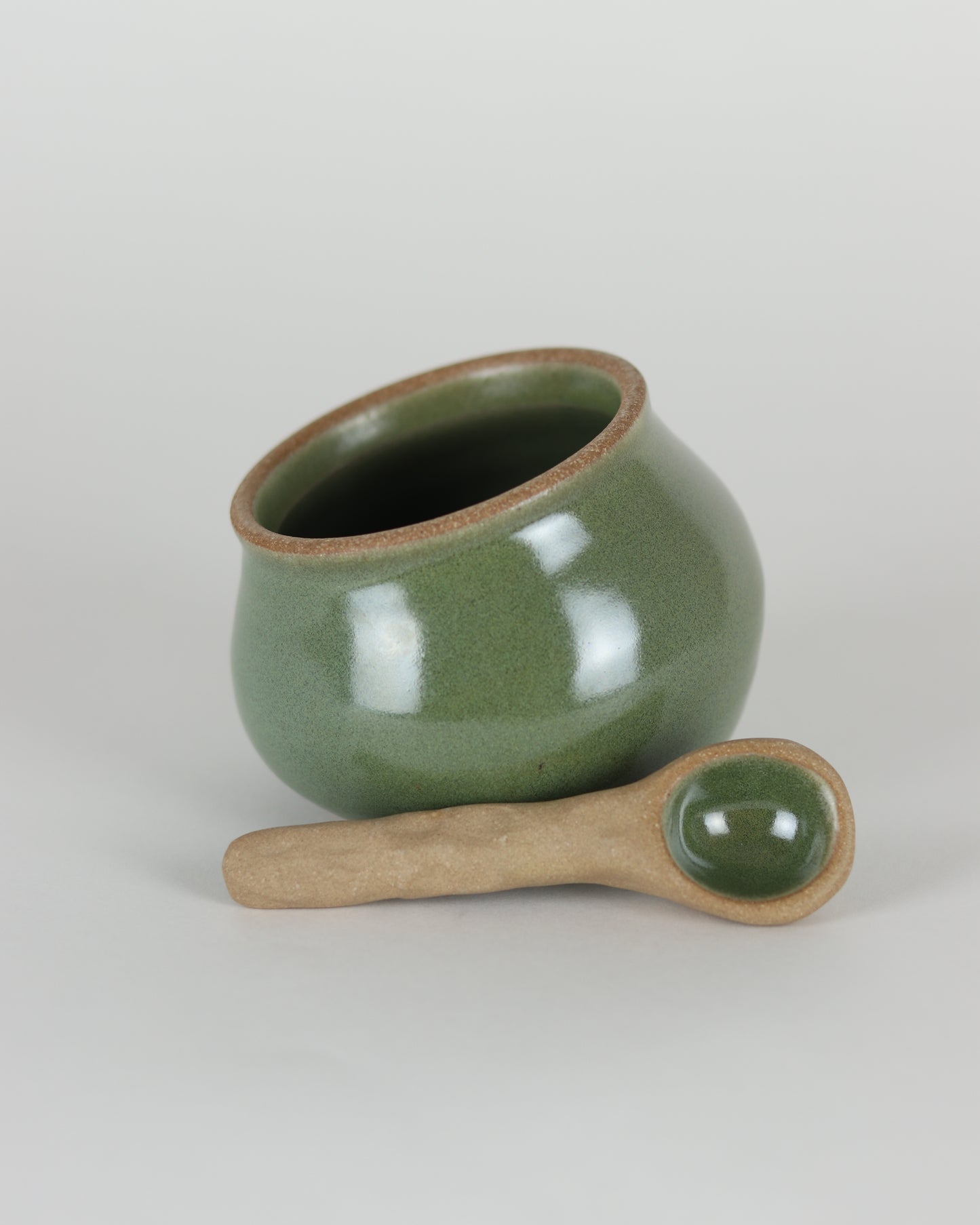 Moss Green Salt Cellar With Spoon
