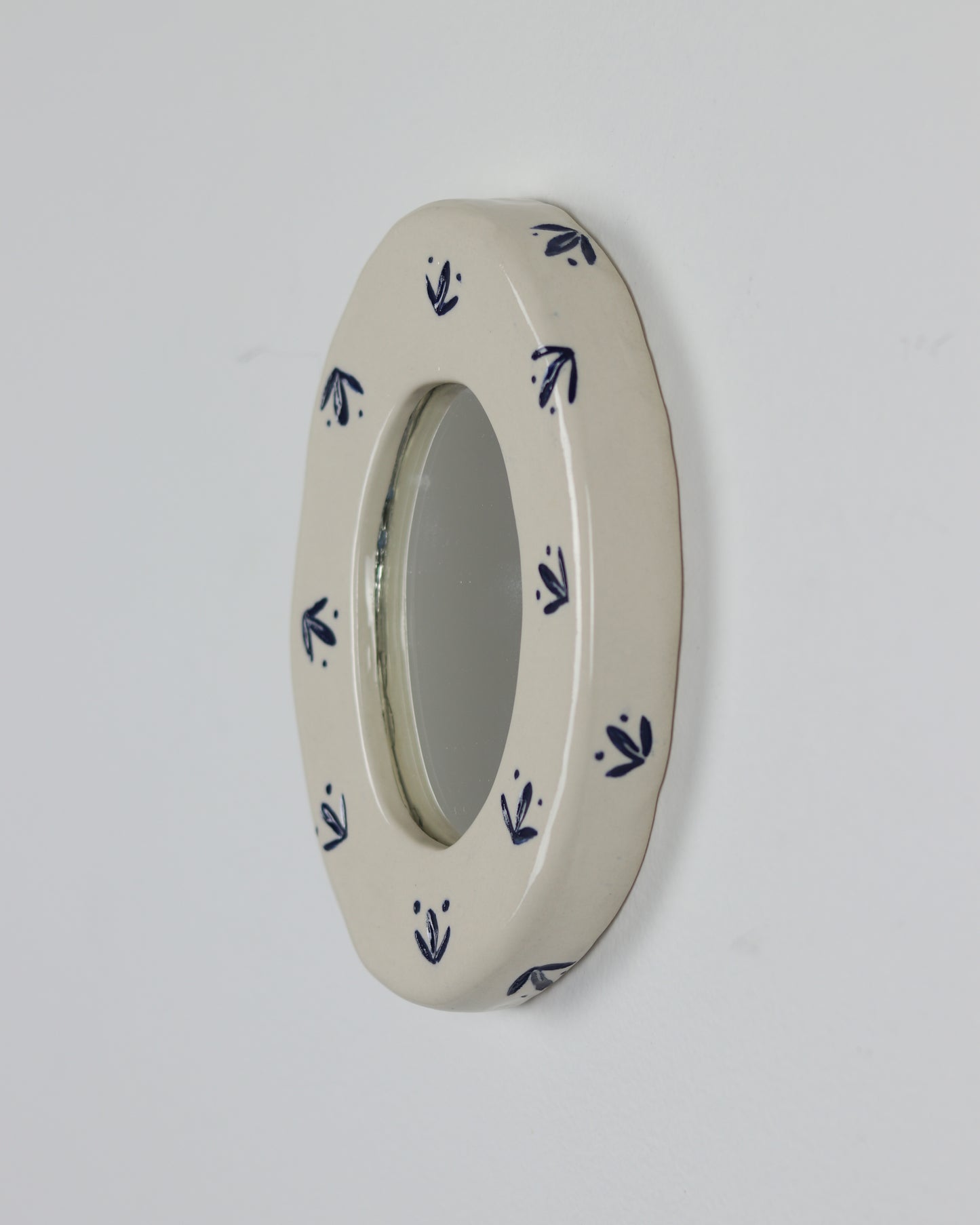 Blue Leaves Ceramic Mirror