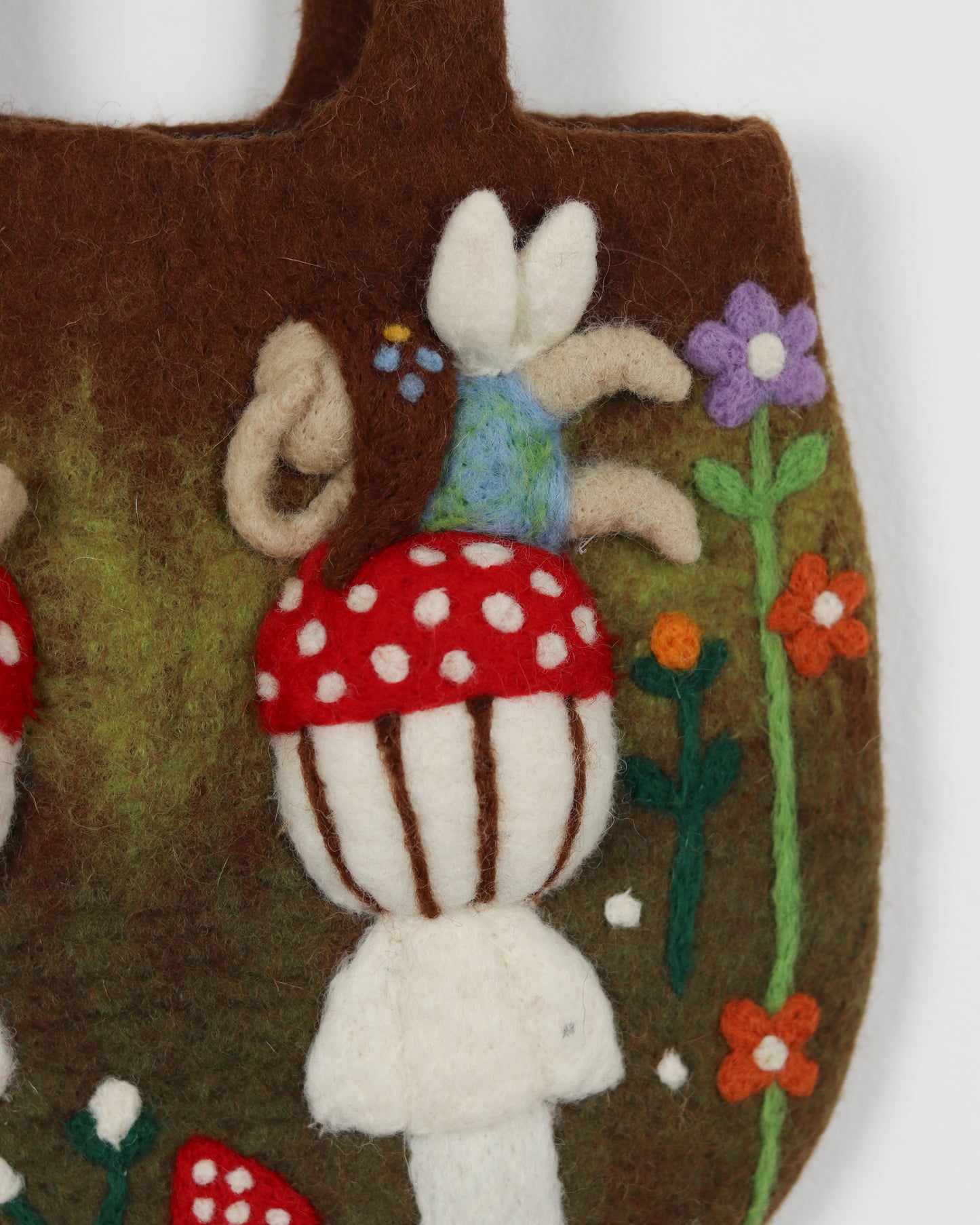 Mushrooms & Fairy Felted Wool Bag