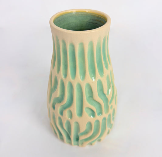Vase Curvy Carved Aqua