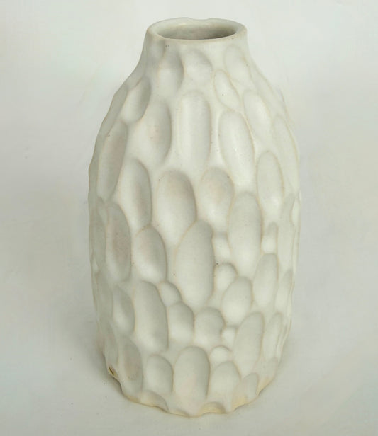 Vase White Carved Dimpled