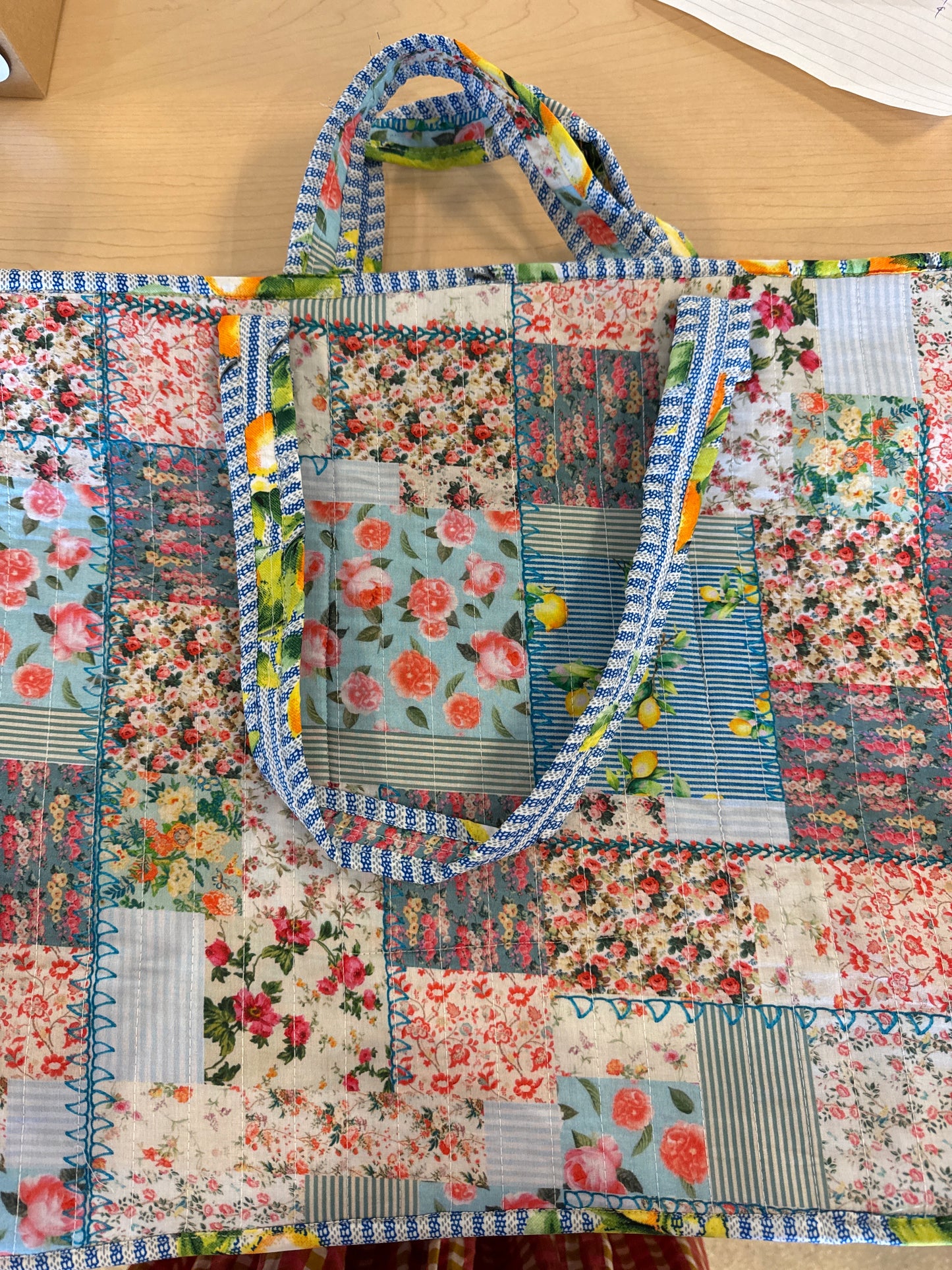 POL Patchwork light blue 8" wide Tote