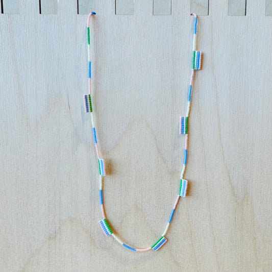 Periwinkle, Kelly Green, Peach Beaded Necklace