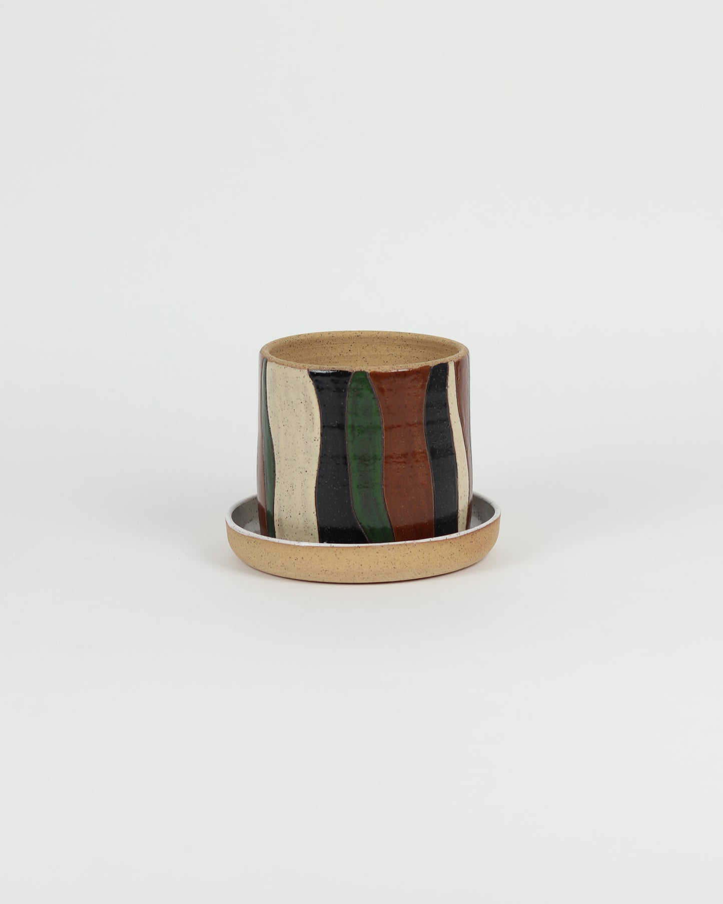 Stripe Planter with White Plate