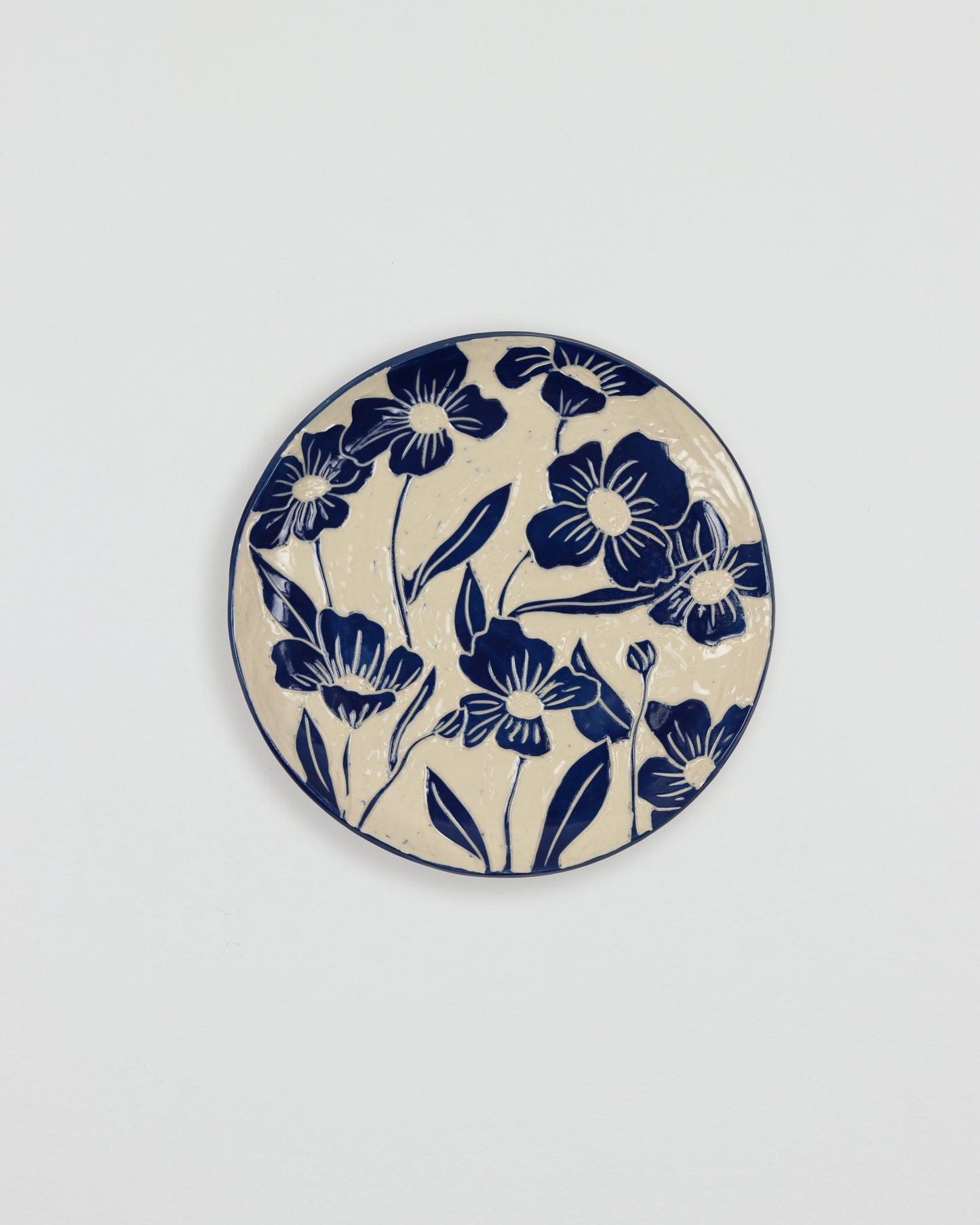 Blue Flower Carved Plate