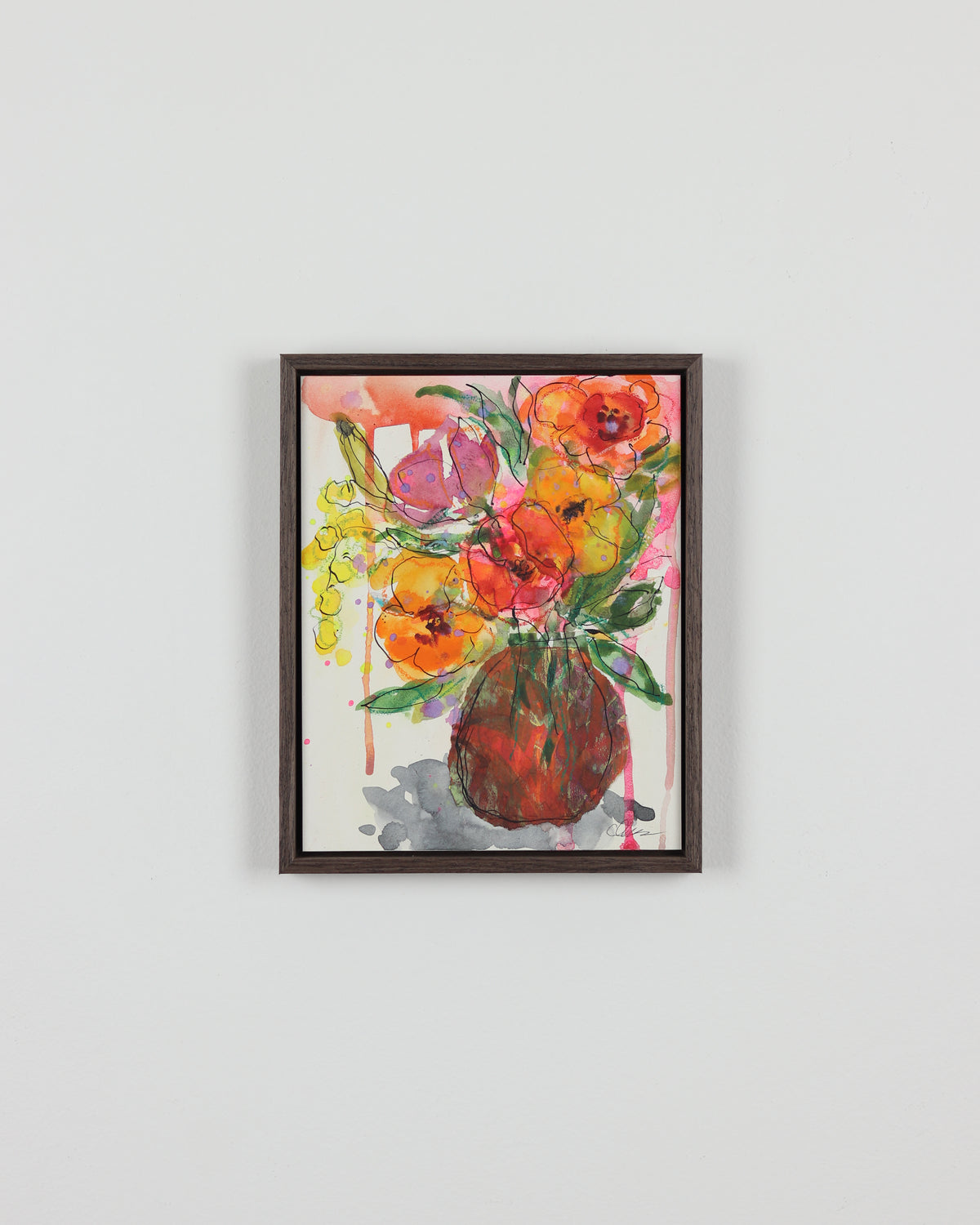 Drippy Pink Vase with Flowers