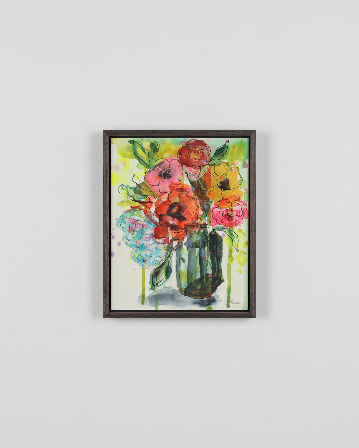 Drippy Blue Vase with Flowers