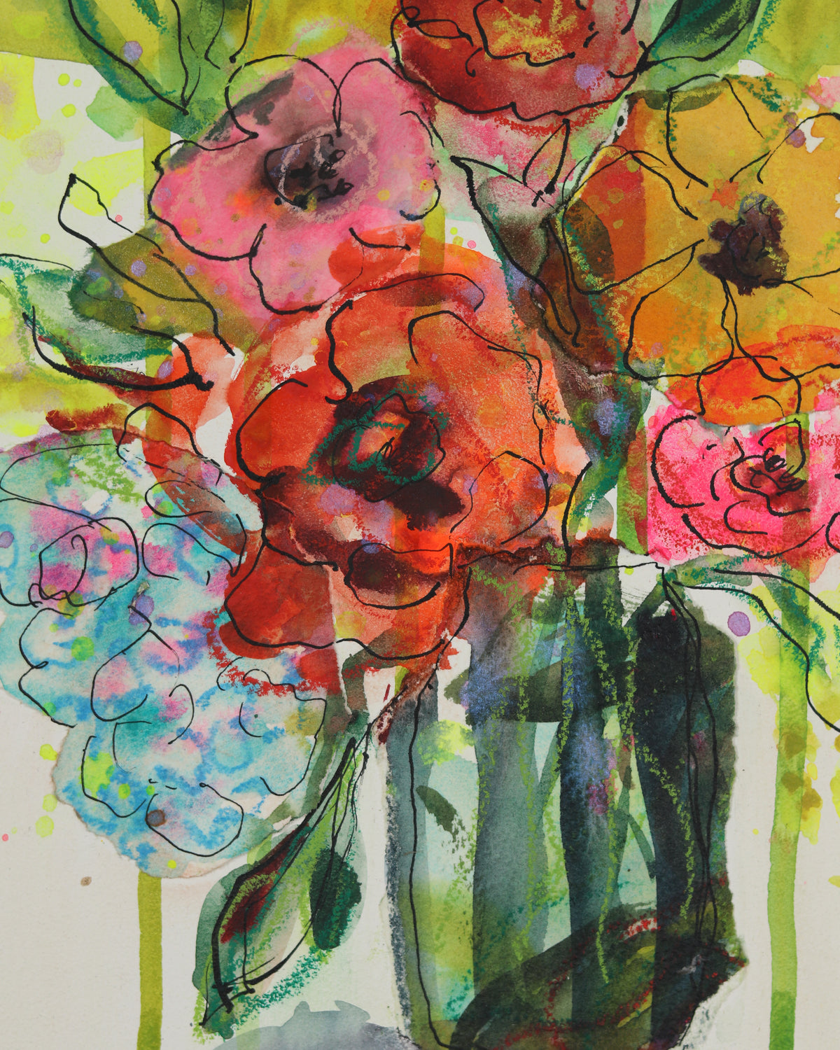 Drippy Blue Vase with Flowers