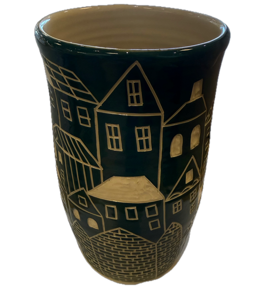 Green City Carved Vase