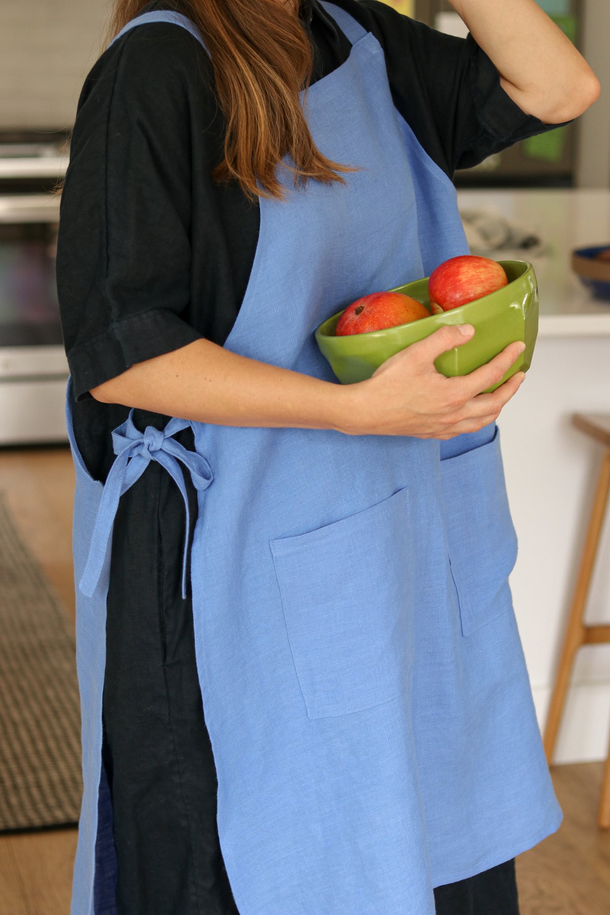Vera Linen Apron in Lavender Check