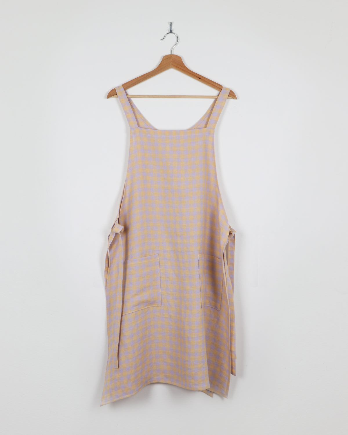 Vera Linen Apron in Lavender Check