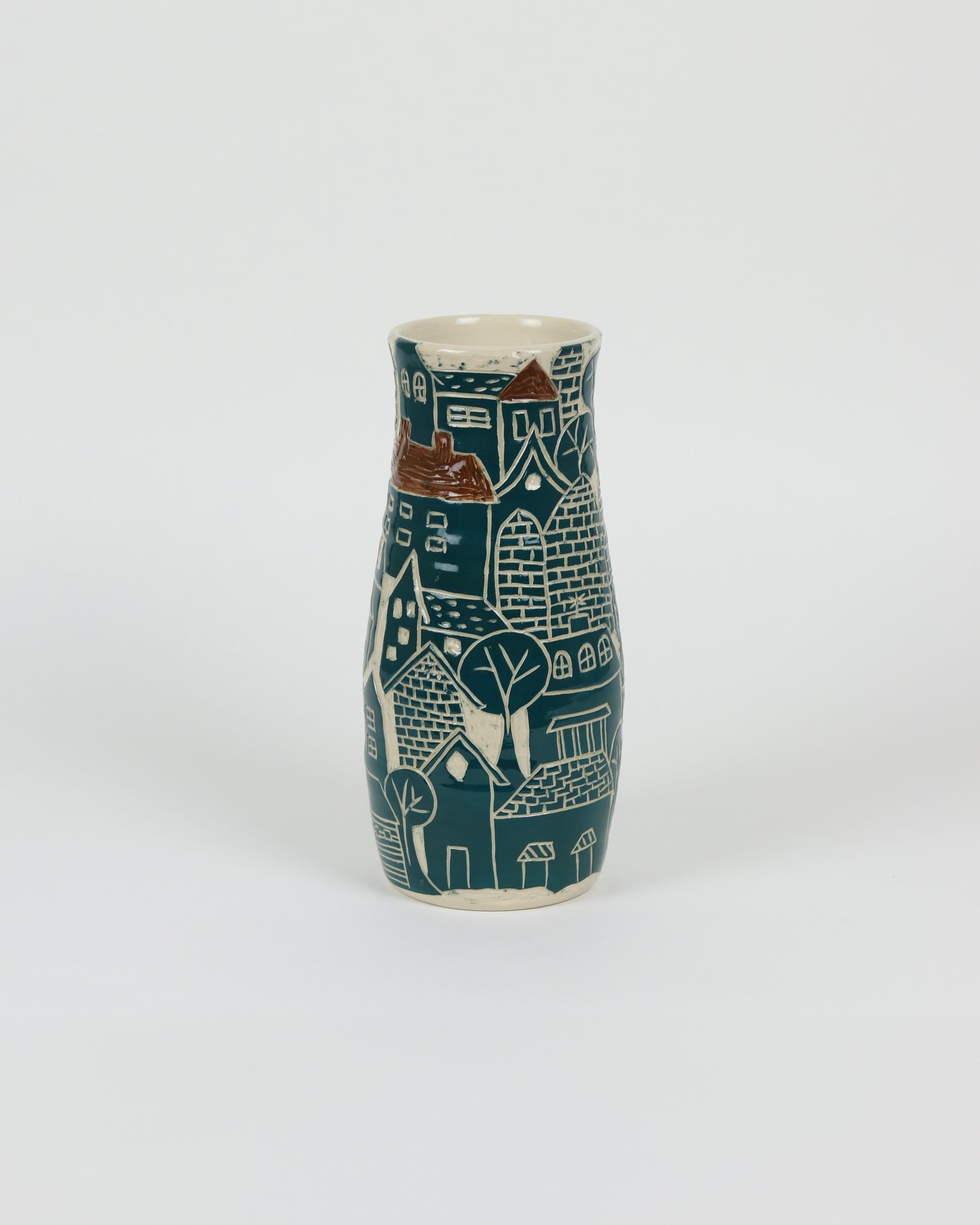 Carved City Scene Vase