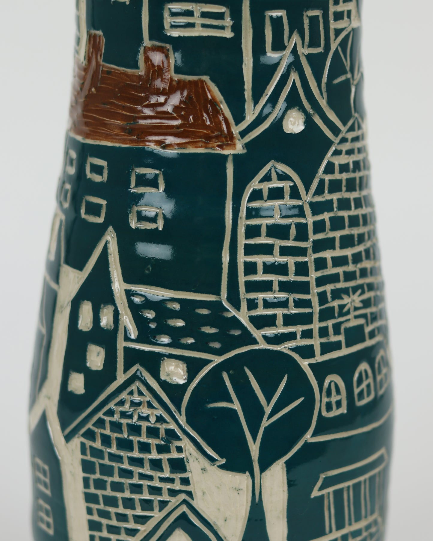 Carved City Scene Vase