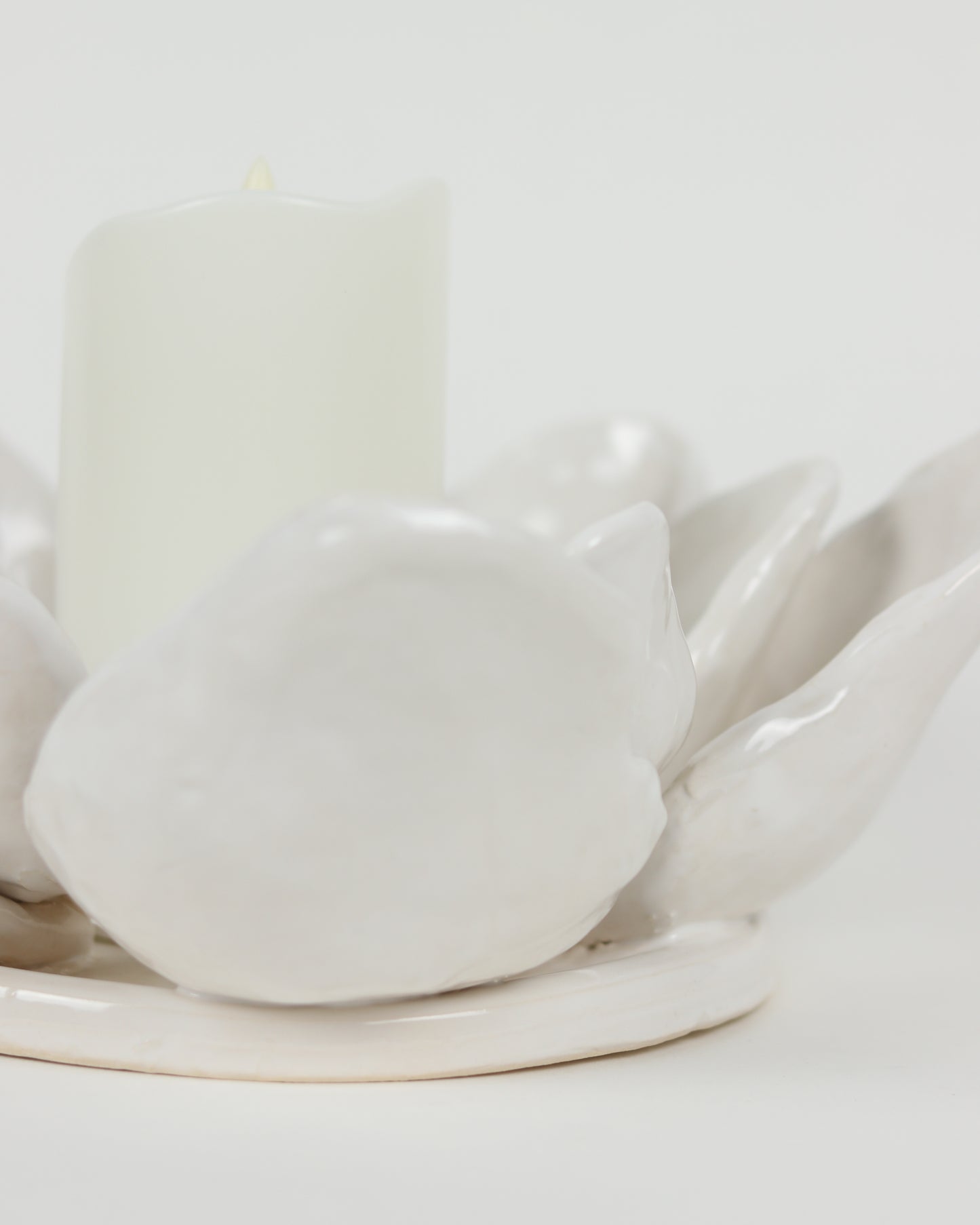 Magnolia Flower Candle Holder with Battery Operated Candle - Large