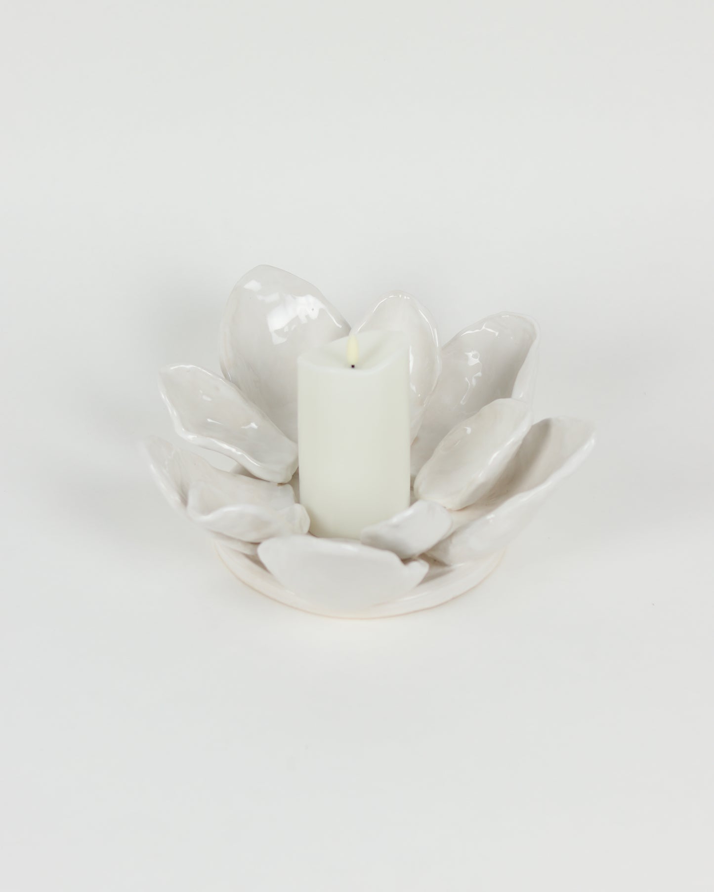 Magnolia Flower Candle Holder with Battery Operated Candle - Large