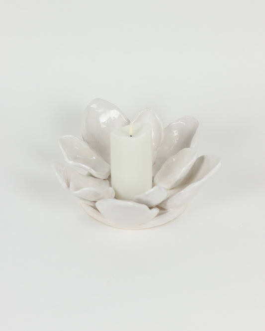Magnolia Flower Candle Holder with Battery Operated Candle - Large