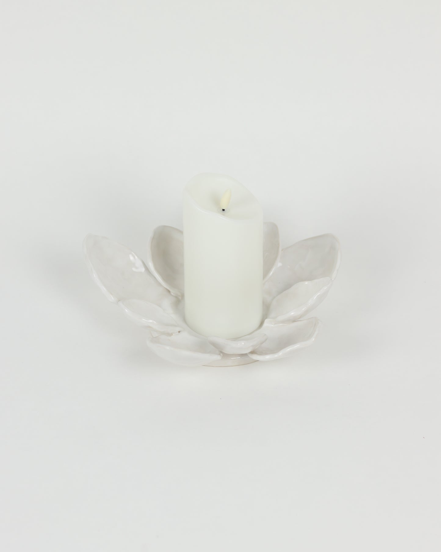 Magnolia Flower Candle Holder with Battery Operated Candle - Small