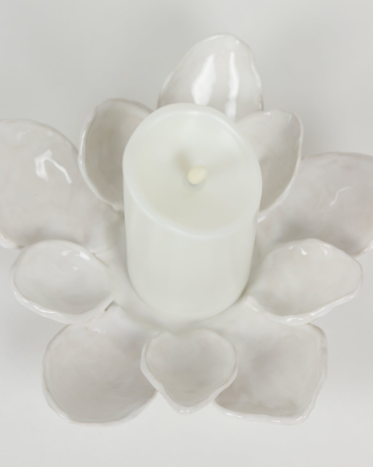 Magnolia Flower Candle Holder with Battery Operated Candle - Small