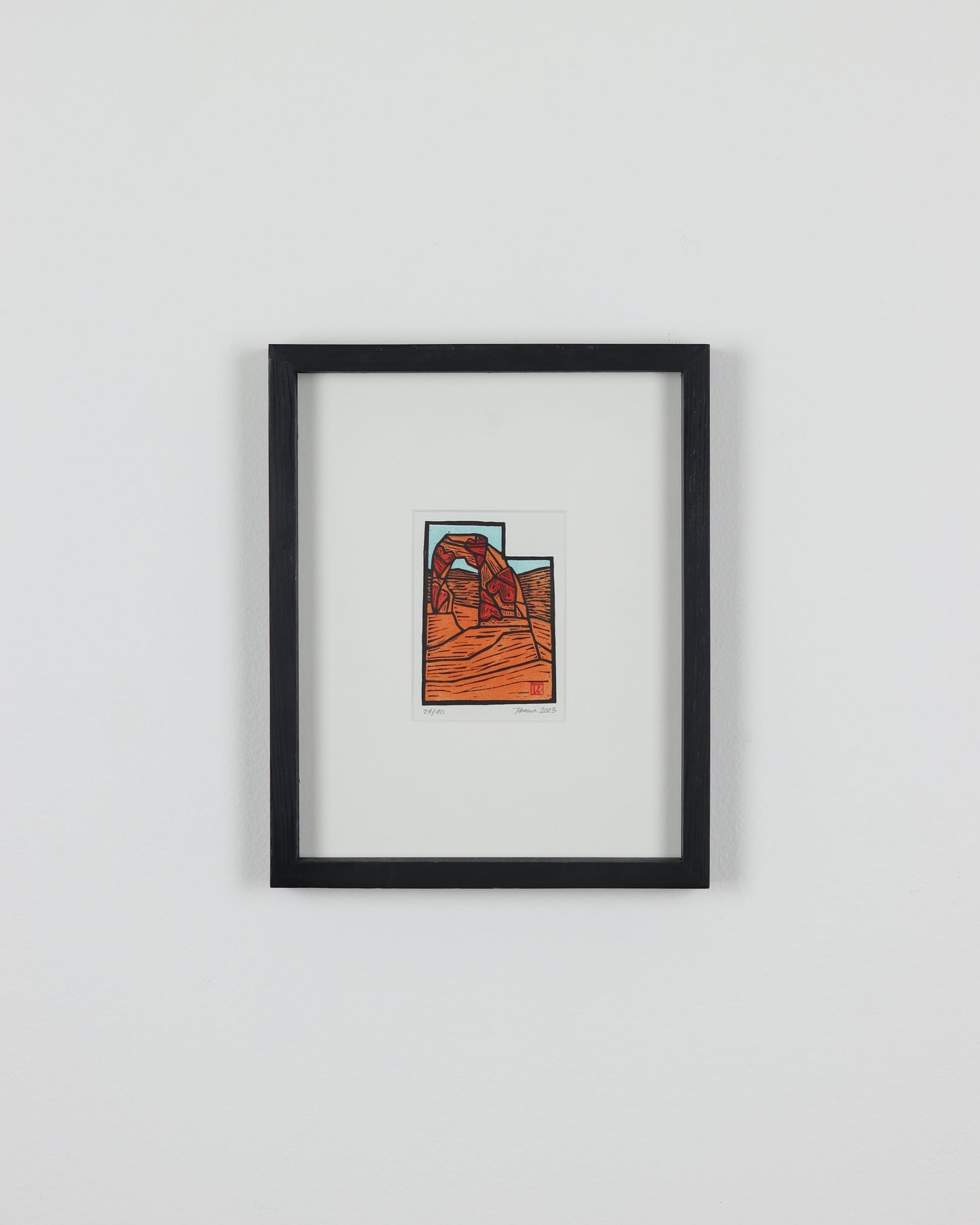Delicate Arch Love Linocut Framed Print