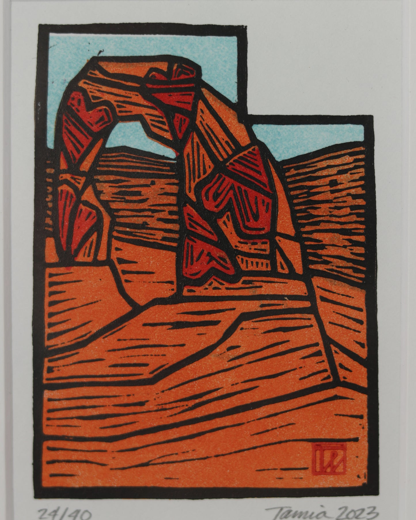 Delicate Arch Love Linocut Framed Print