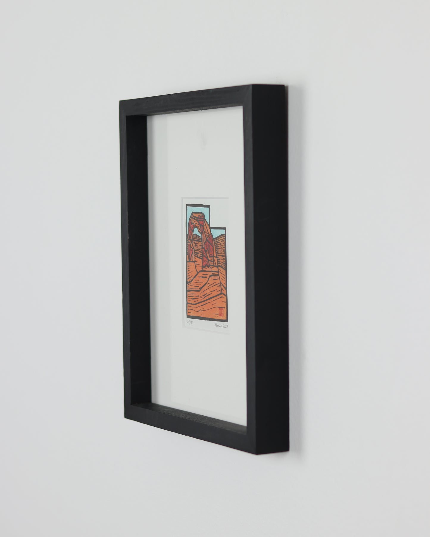 Delicate Arch Love Linocut Framed Print