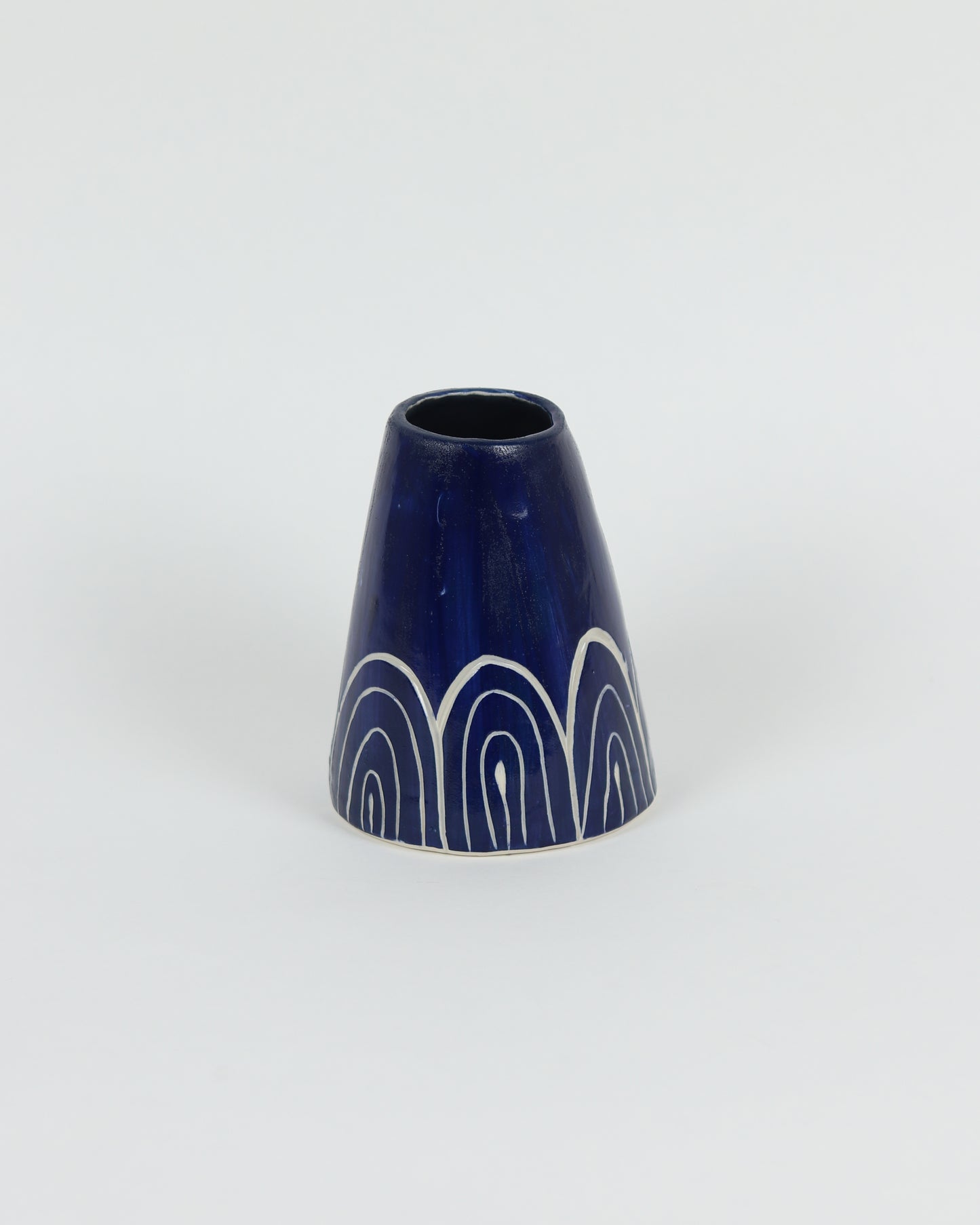 Blue Vase with White Rainbow Border