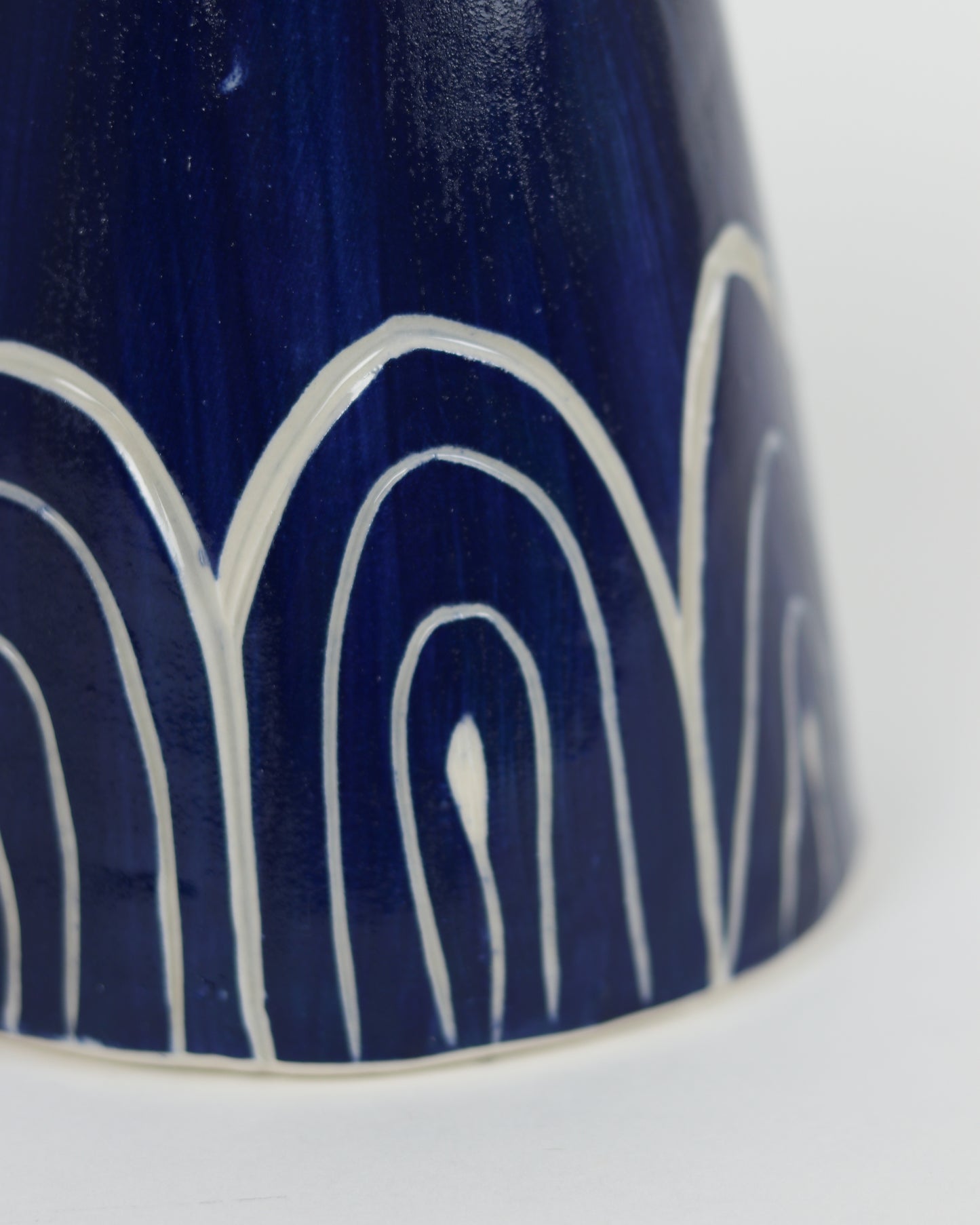 Blue Vase with White Rainbow Border