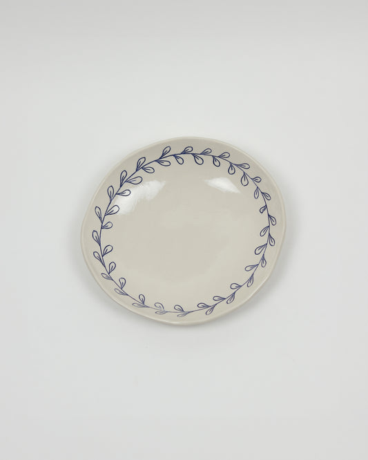 Shallow Bowl With Blue Leaf Border