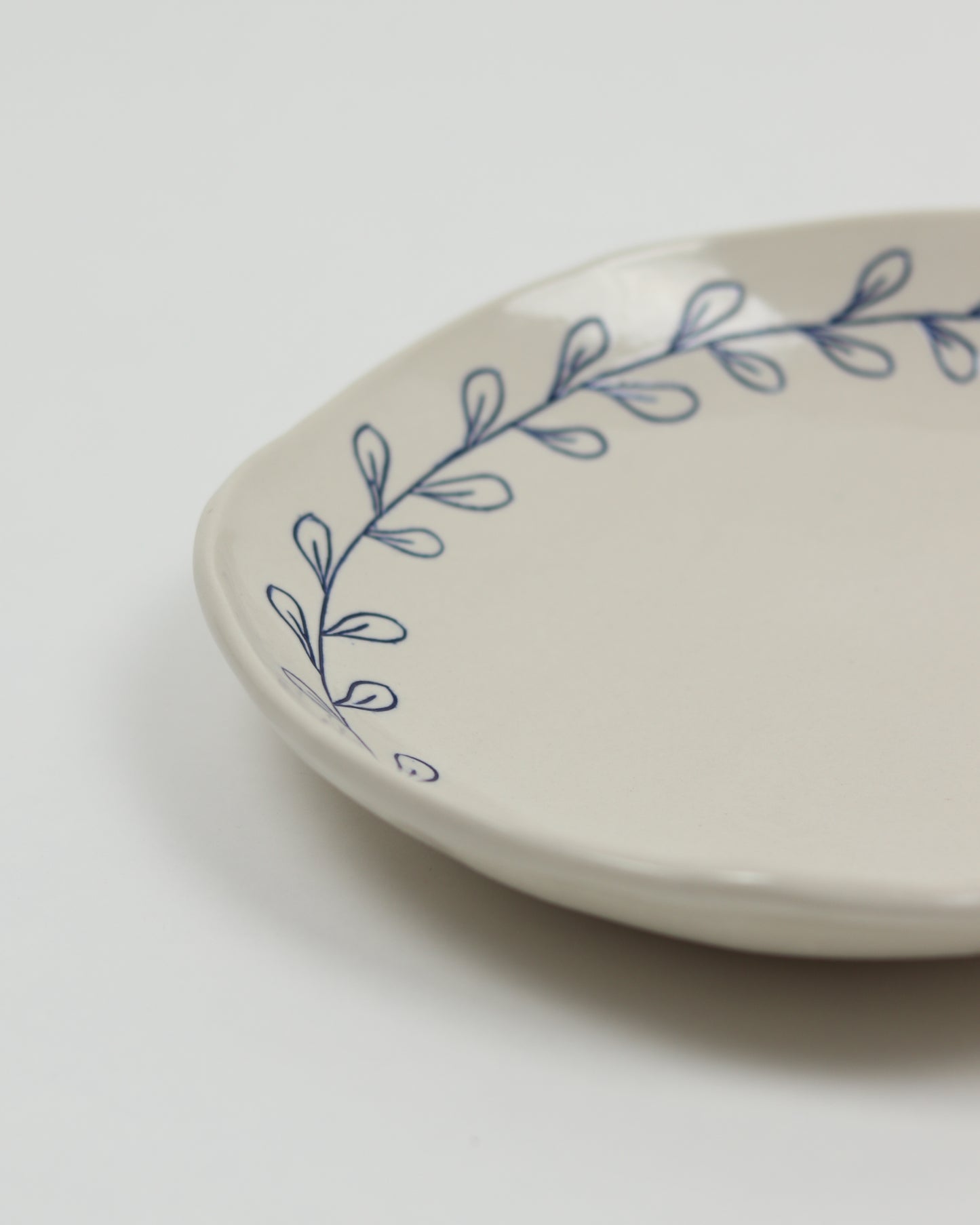 Shallow Bowl With Blue Leaf Border