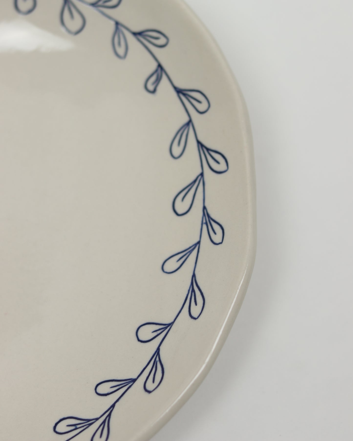 Shallow Bowl With Blue Leaf Border