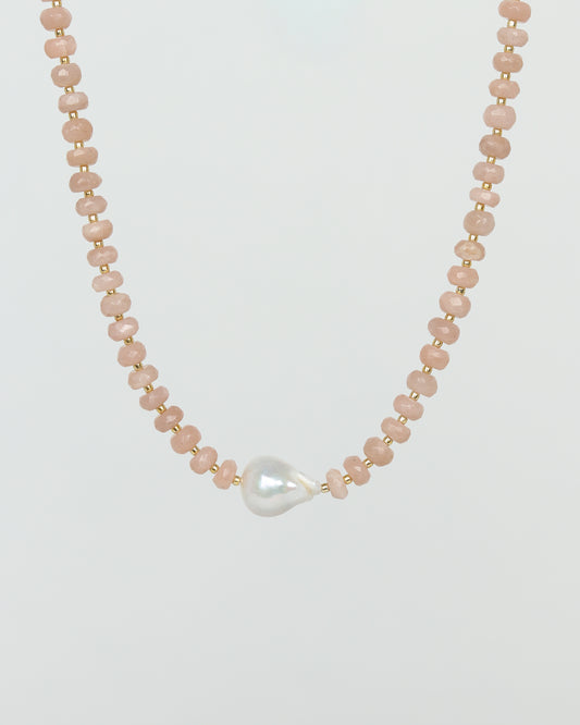 Peach Moonstone & Pearl Necklace
