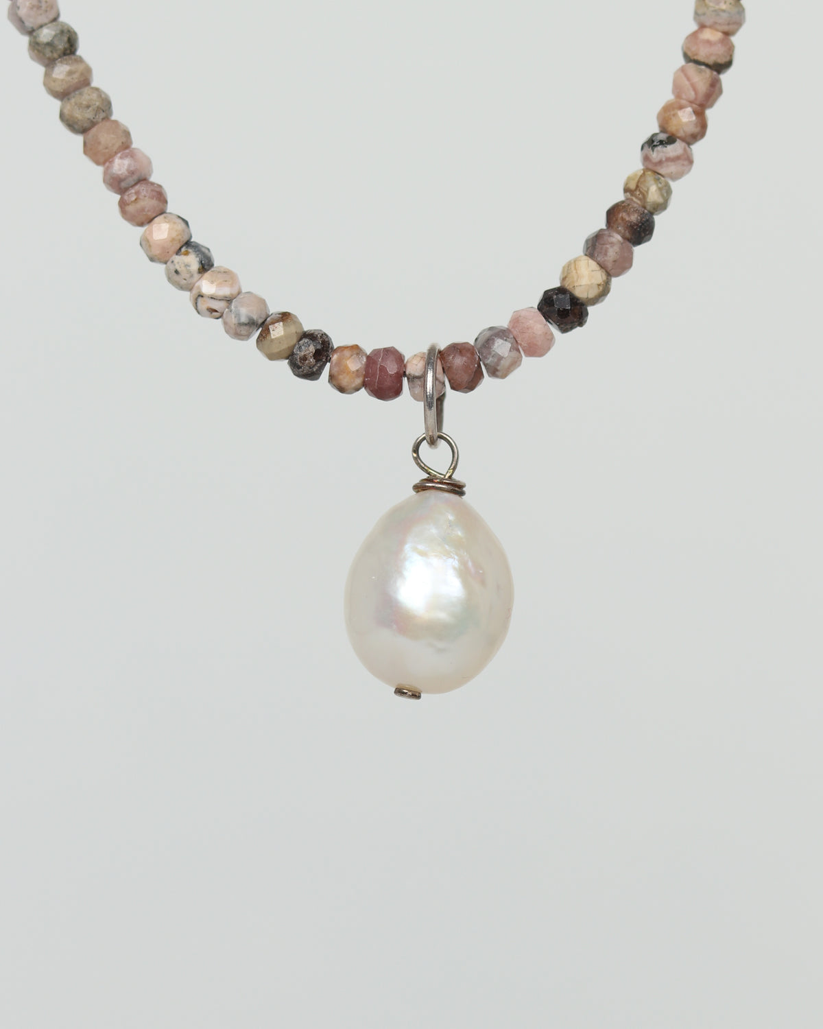 Rhodocrosite,Tourmaline & Pearl Necklace