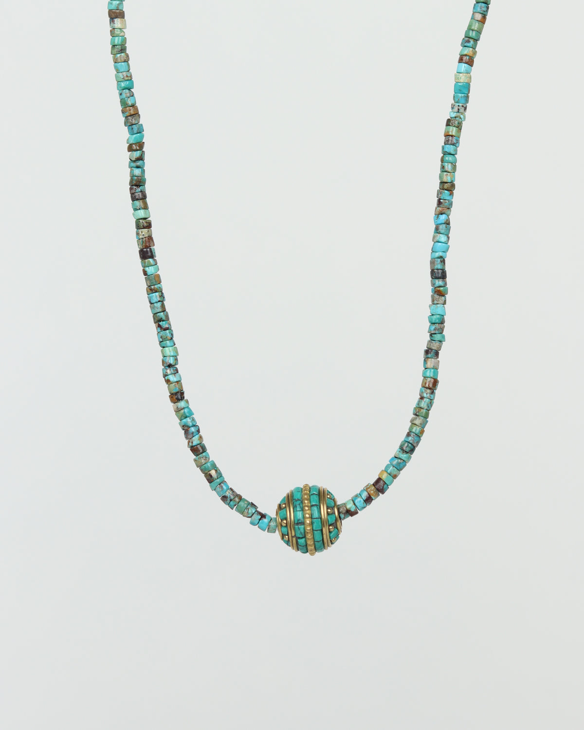 Turquoise & Brass Bead Necklace