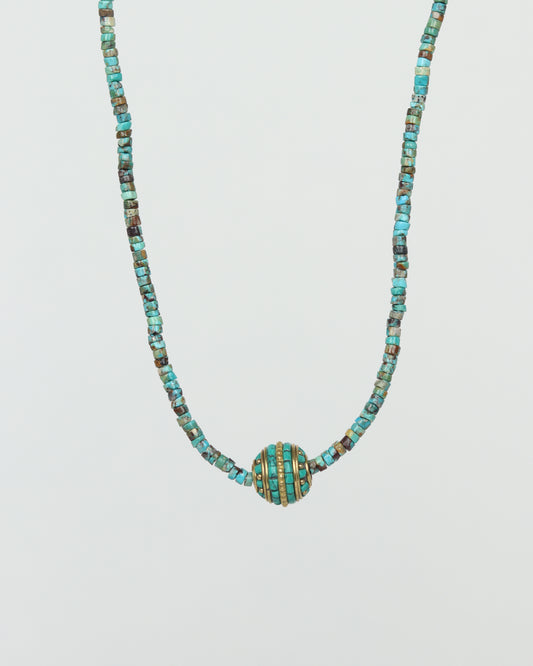 Turquoise & Brass Bead Necklace