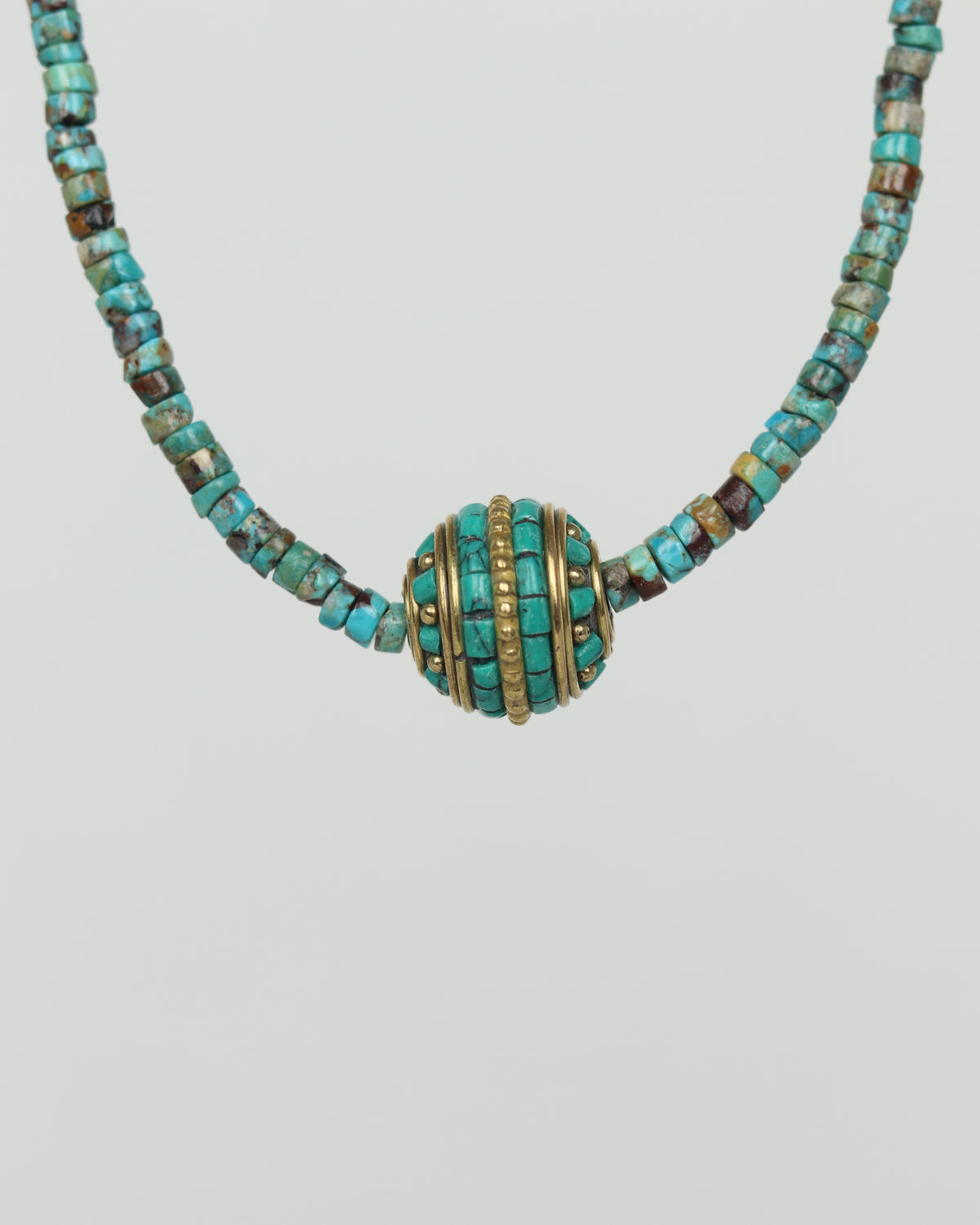 Turquoise & Brass Bead Necklace
