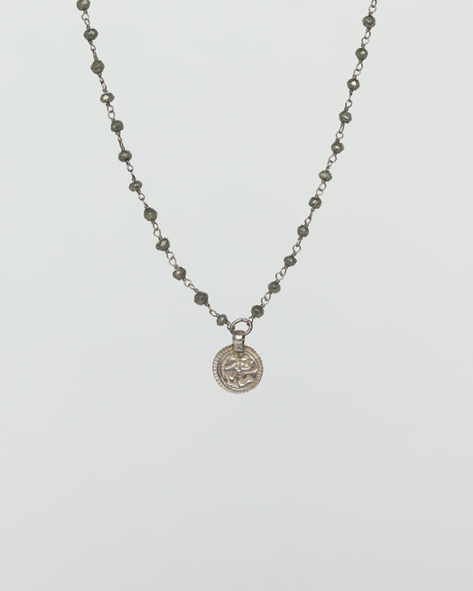 Pewter chain necklace with silver medallion