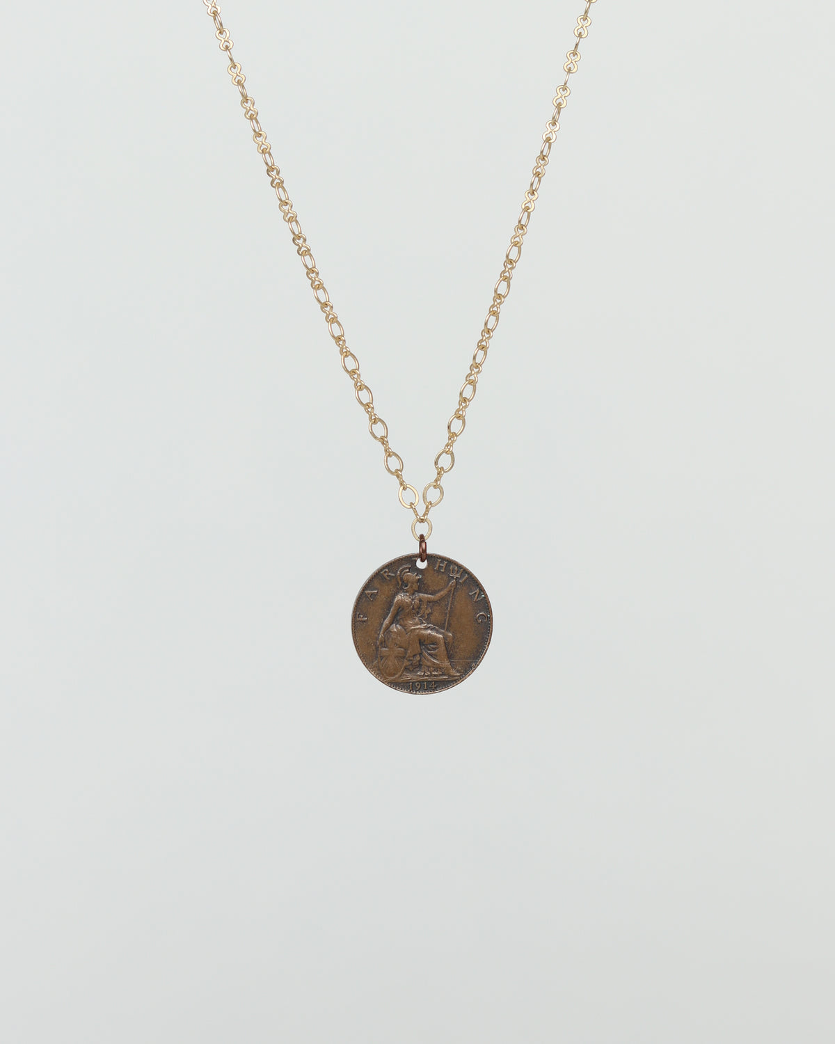 1914 UK George V Farthing Bronze Coin Necklace