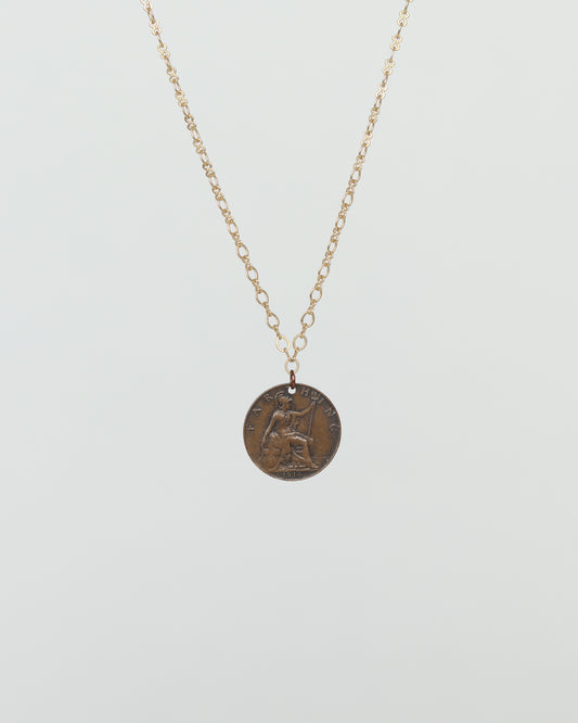 1914 UK George V Farthing Bronze Coin Necklace