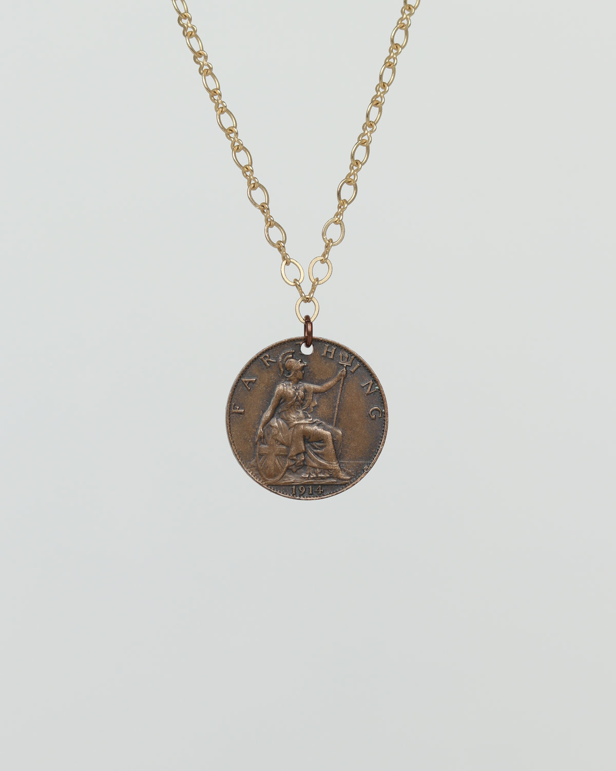 1914 UK George V Farthing Bronze Coin Necklace