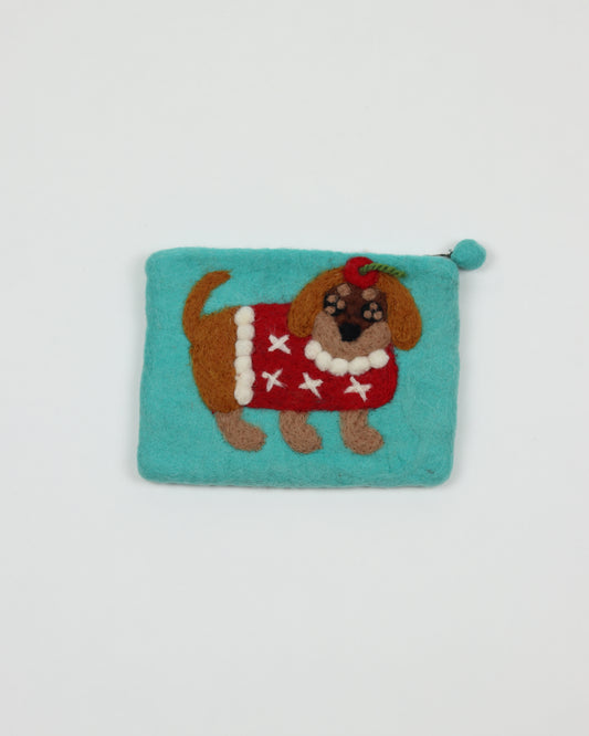 Teal Dog Zipper Pouch